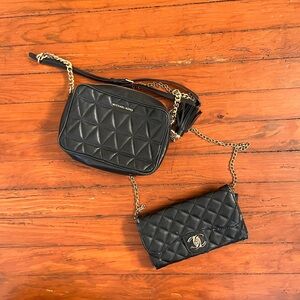 Michael Kors Black Quilted Leather Crossbody with Gold Chain